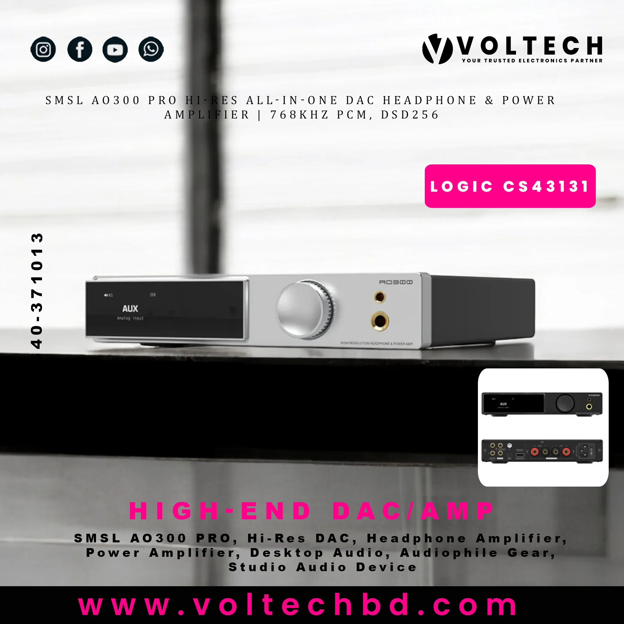 SMSL AO300 PRO Hi-Res DAC Headphone & Power Amplifier | Voltech